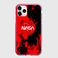 Чехол iPhone 11 Pro матовый NASA красный огонь, цвет: 3D-малиновый