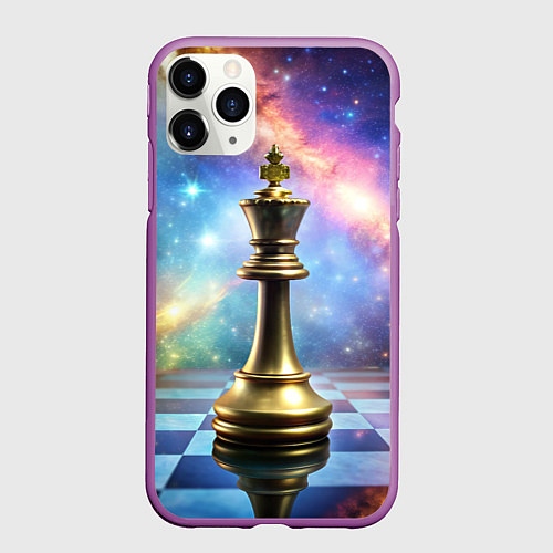 Чехол iPhone 11 Pro матовый Золотой король - шахматы / 3D-Фиолетовый – фото 1