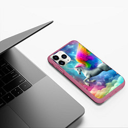 Чехол iPhone 11 Pro матовый Космический крылатый единорог - нейросеть, цвет: 3D-малиновый — фото 2