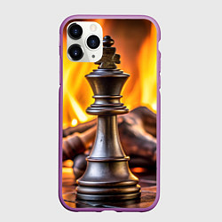 Чехол iPhone 11 Pro матовый Шахматы - король на фоне огня, цвет: 3D-фиолетовый