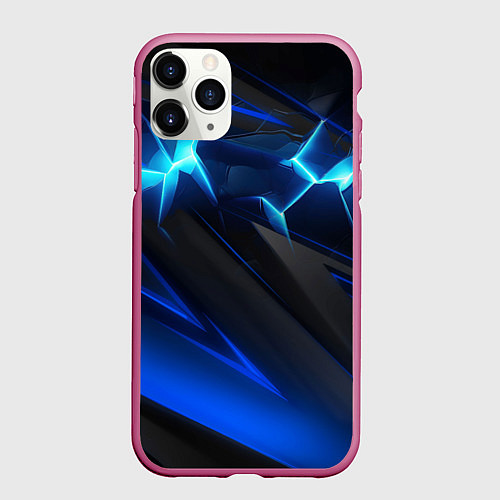 Чехол iPhone 11 Pro матовый Абстракция синяя из градиента и линий / 3D-Малиновый – фото 1