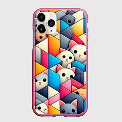 Чехол iPhone 11 Pro матовый Geometric pattern with kittens - ai art, цвет: 3D-малиновый