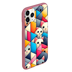 Чехол iPhone 11 Pro матовый Geometric pattern with kittens - ai art, цвет: 3D-малиновый — фото 2