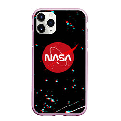 Чехол iPhone 11 Pro матовый NASA glitch splash, цвет: 3D-розовый