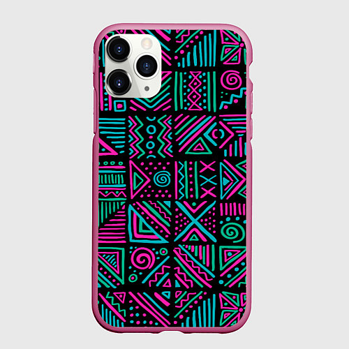 Чехол iPhone 11 Pro матовый Африканский узорчатый орнамент / 3D-Малиновый – фото 1