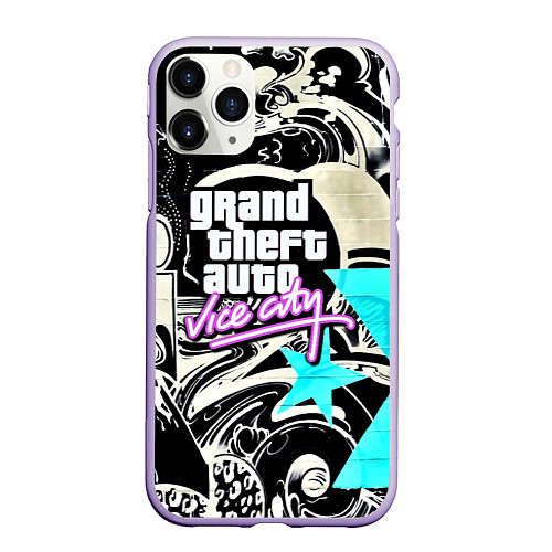 Чехол iPhone 11 Pro матовый GTA vice city grafiti / 3D-Светло-сиреневый – фото 1