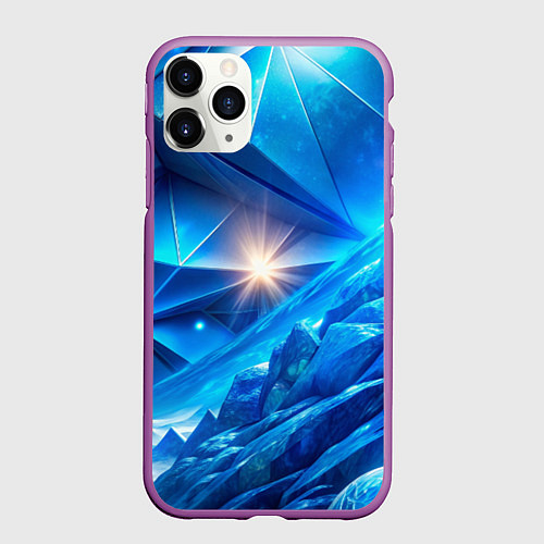 Чехол iPhone 11 Pro матовый Синяя объемная абстракция со вспышкой / 3D-Фиолетовый – фото 1