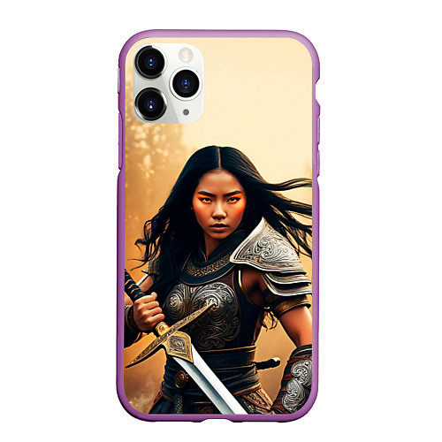 Чехол iPhone 11 Pro матовый Девушка самурай / 3D-Фиолетовый – фото 1