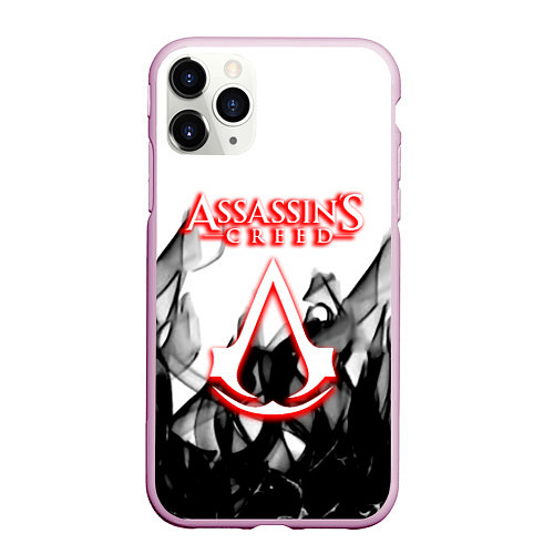 Чехол iPhone 11 Pro матовый Assassins Creed огненное лого гейм / 3D-Розовый – фото 1