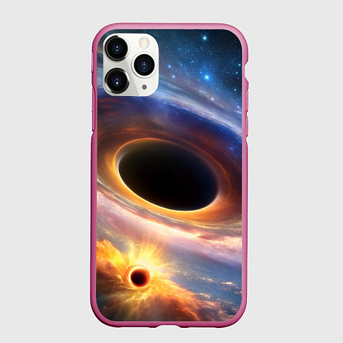 Чехол iPhone 11 Pro матовый Чёрная дыра поглощает вселенную / 3D-Малиновый – фото 1
