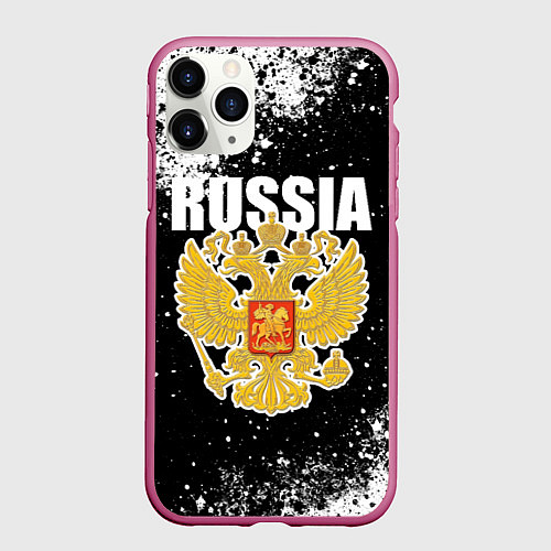 Чехол iPhone 11 Pro матовый Герб России - черно-белые пятна / 3D-Малиновый – фото 1