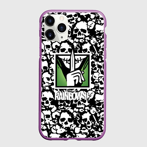 Чехол iPhone 11 Pro матовый Rainbow six pattern skull / 3D-Фиолетовый – фото 1