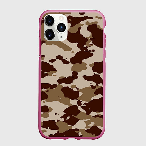 Чехол iPhone 11 Pro матовый Коричневый камуфляж текстура / 3D-Малиновый – фото 1