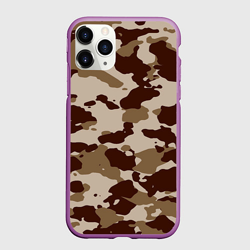 Чехол iPhone 11 Pro матовый Коричневый камуфляж текстура / 3D-Фиолетовый – фото 1