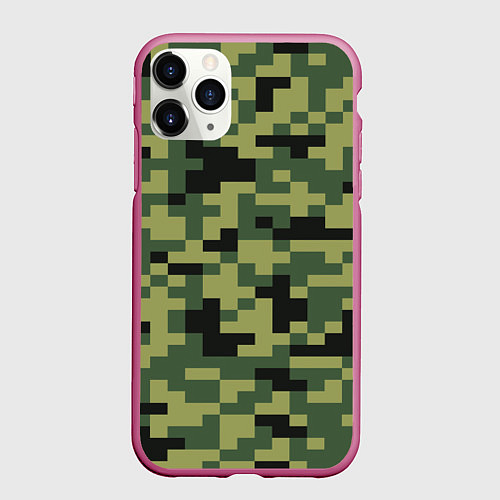 Чехол iPhone 11 Pro матовый Камуфляжный стиль текстура пикселя / 3D-Малиновый – фото 1