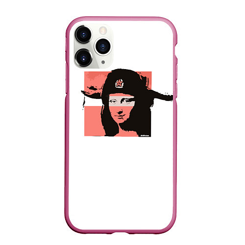 Чехол iPhone 11 Pro матовый Banksy девушка в шапке / 3D-Малиновый – фото 1
