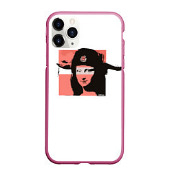 Чехол iPhone 11 Pro матовый Banksy девушка в шапке, цвет: 3D-малиновый