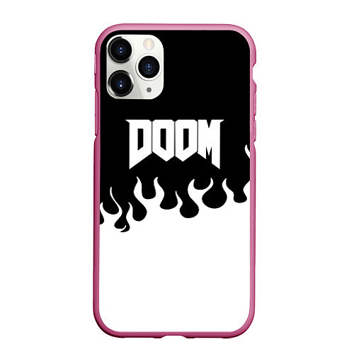 Чехол iPhone 11 Pro матовый Doom fire white / 3D-Малиновый – фото 1