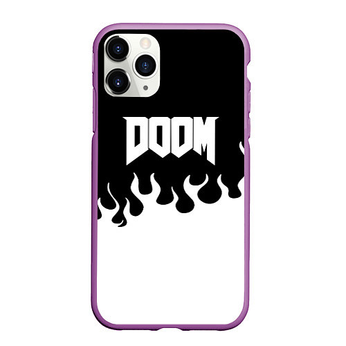 Чехол iPhone 11 Pro матовый Doom fire white / 3D-Фиолетовый – фото 1