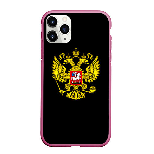 Чехол iPhone 11 Pro матовый Герб РФ gold / 3D-Малиновый – фото 1