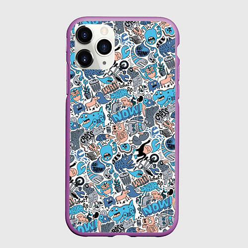 Чехол iPhone 11 Pro матовый Дудл животные и монстры / 3D-Фиолетовый – фото 1