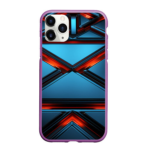 Чехол iPhone 11 Pro матовый Абстрактные треугольные плиты со светом / 3D-Фиолетовый – фото 1