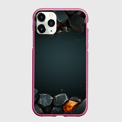 Чехол iPhone 11 Pro матовый Текстурные темные и золотые камни, цвет: 3D-малиновый