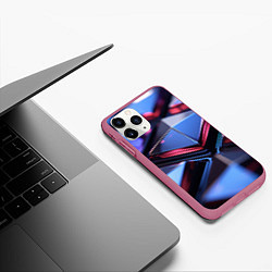 Чехол iPhone 11 Pro матовый Абстрактные фиолетовые плиты со свечением, цвет: 3D-малиновый — фото 2