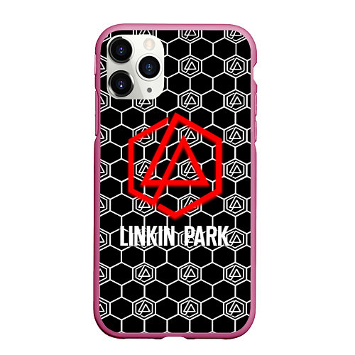 Чехол iPhone 11 Pro матовый Linkin park logo pattern / 3D-Малиновый – фото 1