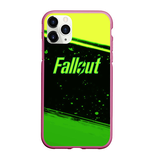 Чехол iPhone 11 Pro матовый Fallout toxic line / 3D-Малиновый – фото 1