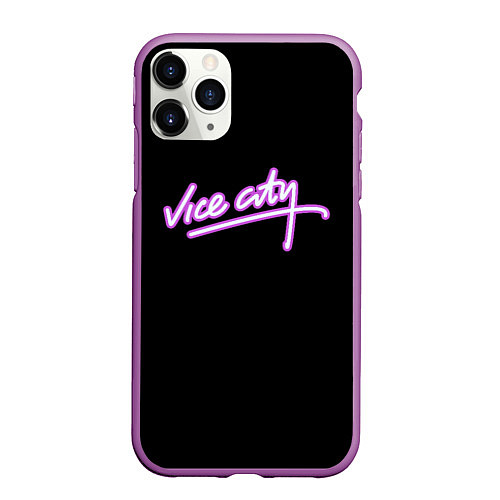 Чехол iPhone 11 Pro матовый Vice city logo neon / 3D-Фиолетовый – фото 1