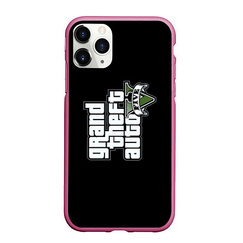 Чехол iPhone 11 Pro матовый GTA5 logo game rockstar / 3D-Малиновый – фото 1