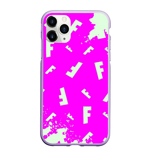 Чехол iPhone 11 Pro матовый Fortnite pattern pink / 3D-Светло-сиреневый – фото 1