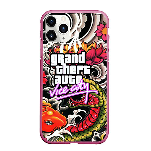 Чехол iPhone 11 Pro матовый GTA vice city yakudza / 3D-Малиновый – фото 1