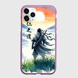 Чехол iPhone 11 Pro матовый Ghost of Tsushima - samurai on the background of t, цвет: 3D-фиолетовый