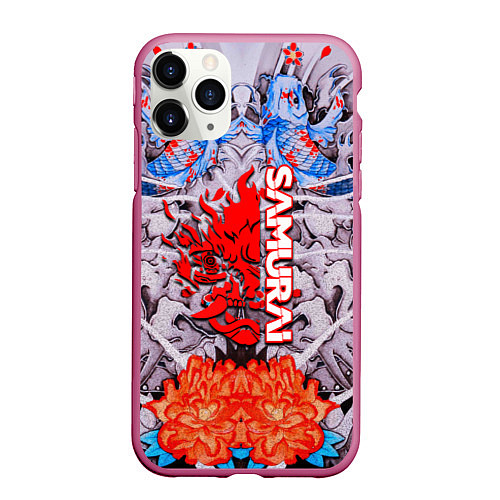 Чехол iPhone 11 Pro матовый Cyberpunk 2077 samurai tatoo / 3D-Малиновый – фото 1