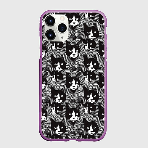 Чехол iPhone 11 Pro матовый Коты в оптической иллюзии / 3D-Фиолетовый – фото 1