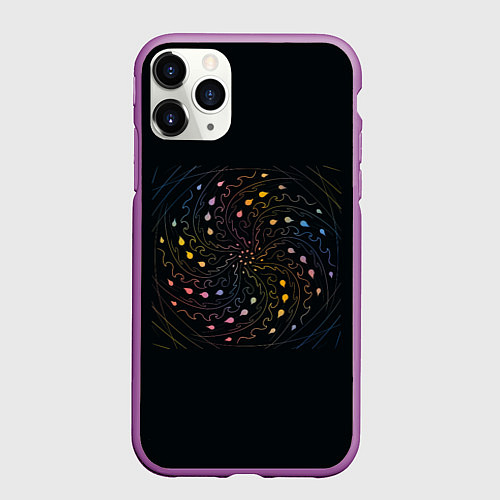 Чехол iPhone 11 Pro матовый Мандала на черном фоне / 3D-Фиолетовый – фото 1