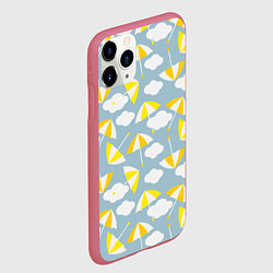 Чехол iPhone 11 Pro матовый Паттерн с зонтиками и облаками, цвет: 3D-малиновый — фото 2