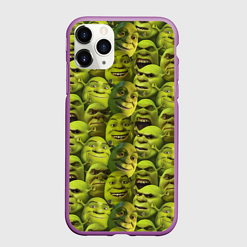 Чехол iPhone 11 Pro матовый Шрек - паттерн / 3D-Фиолетовый – фото 1