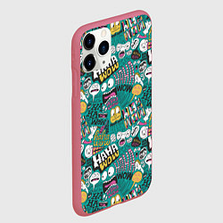 Чехол iPhone 11 Pro матовый Ха-ха ничего себе - паттерн с рожицами, цвет: 3D-малиновый — фото 2