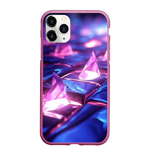 Чехол iPhone 11 Pro матовый Абстракция из блестящих камней и плит / 3D-Малиновый – фото 1