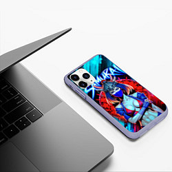 Чехол iPhone 11 Pro матовый Девушка самурай в синей маске - Китана, цвет: 3D-светло-сиреневый — фото 2