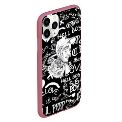 Чехол iPhone 11 Pro матовый Lil Peep pattern автографы лого, цвет: 3D-малиновый — фото 2