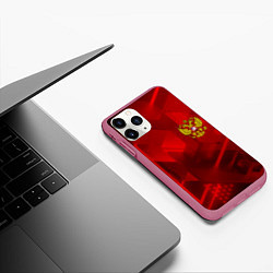 Чехол iPhone 11 Pro матовый Россия герб текстура, цвет: 3D-малиновый — фото 2