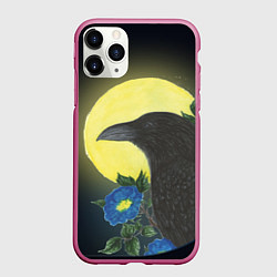 Чехол iPhone 11 Pro матовый Чёрный ворон на ветке на фоне луны