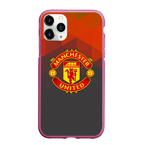 Чехол iPhone 11 Pro матовый Манчестер Юнайтед полигональный красный / 3D-Малиновый – фото 1