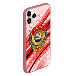 Чехол iPhone 11 Pro матовый СССР текстура броня, цвет: 3D-малиновый — фото 2