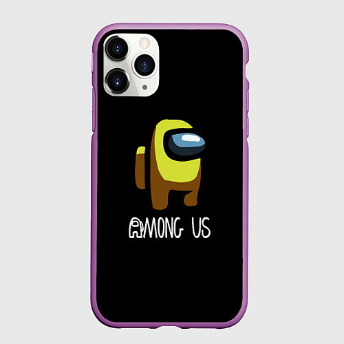 Чехол iPhone 11 Pro матовый Among us жёлтый / 3D-Фиолетовый – фото 1
