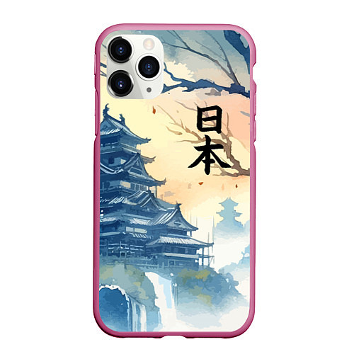 Чехол iPhone 11 Pro матовый Japanese landscape - watercolor / 3D-Малиновый – фото 1